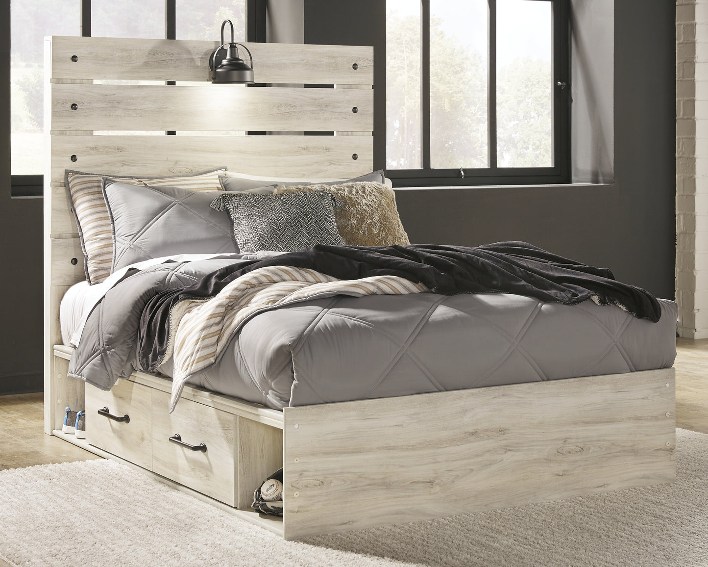 Cambeck Panel Bed With 4 Storage Drawers