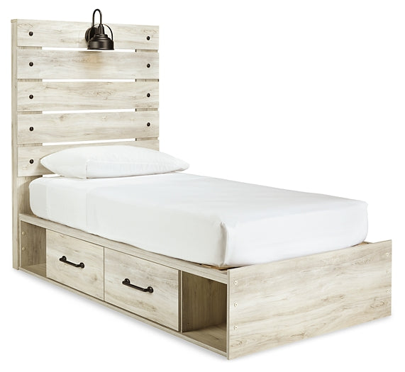 Cambeck Panel Bed With 2 Storage Drawers With Mirrored Dresser And Chest