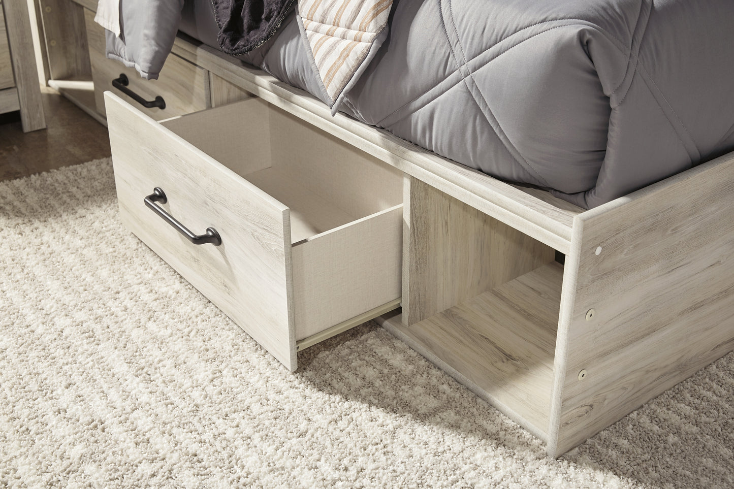 Cambeck Panel Bed With 2 Storage Drawers With Mirrored Dresser And Chest