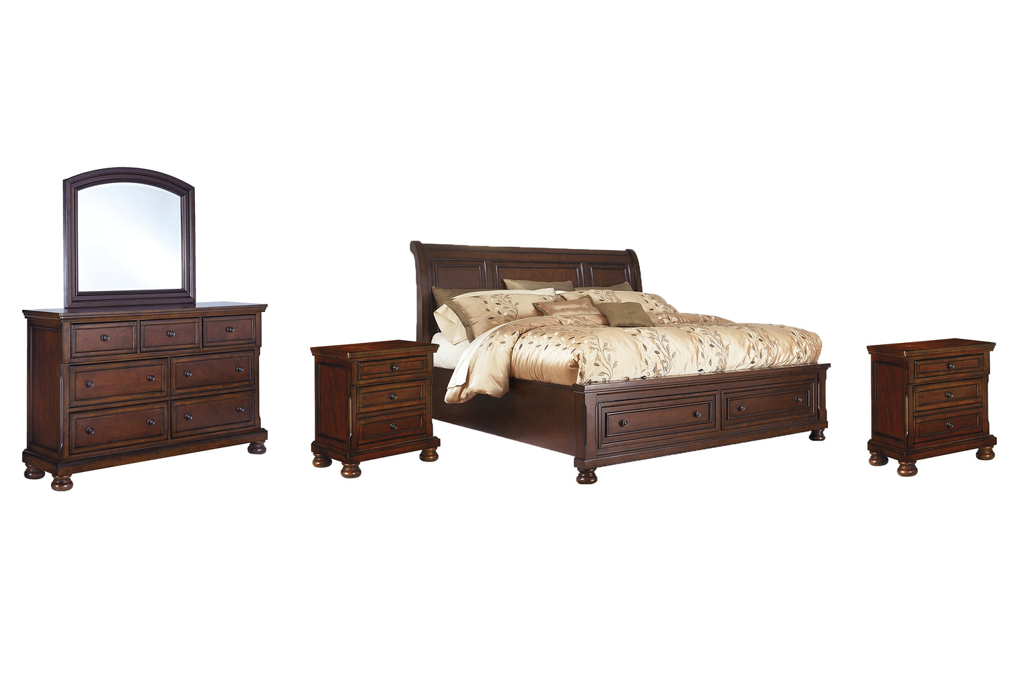 Porter Sleigh Bed With Mirrored Dresser And 2 Nightstands