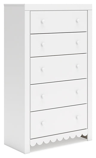 Mollviney Full Panel Headboard with Mirrored Dresser and Chest
