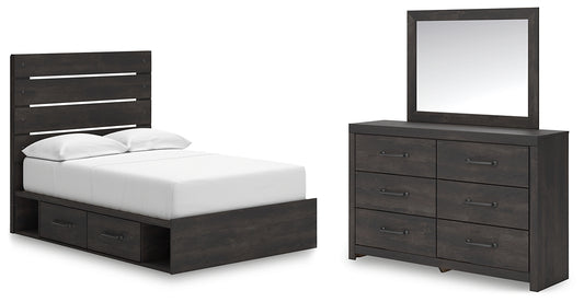 Hollivern Full Panel Bed with Storage with Mirrored Dresser