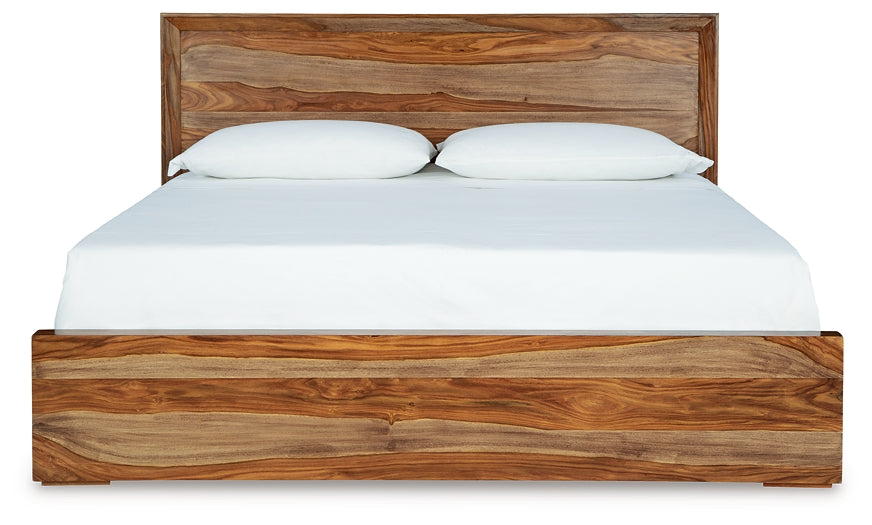 Dressonni King Panel Bed with Mirrored Dresser