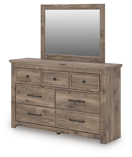 Rusticott Queen Poster Bed with Mirrored Dresser