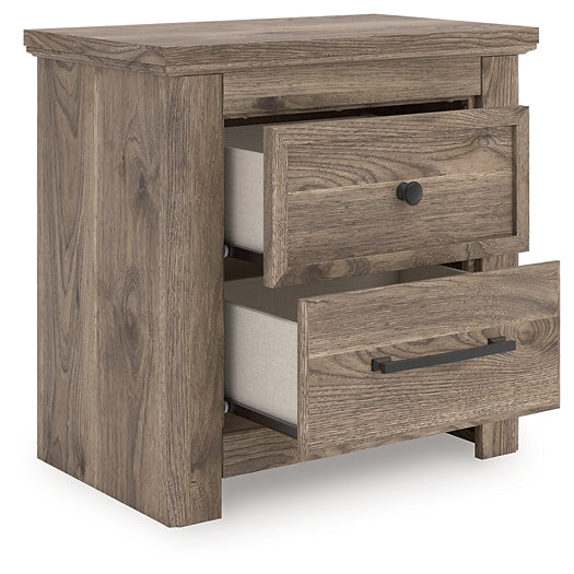 Rusticott Queen Poster Bed with Mirrored Dresser and Nightstand