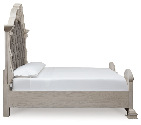 Bruchandi California King Upholstered Panel Bed with Mirrored Dresser