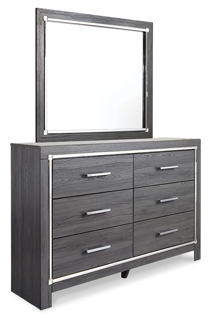 Lodanna Queen Panel Bed with 2 Storage Drawers, Dresser, Mirror and Nightstand