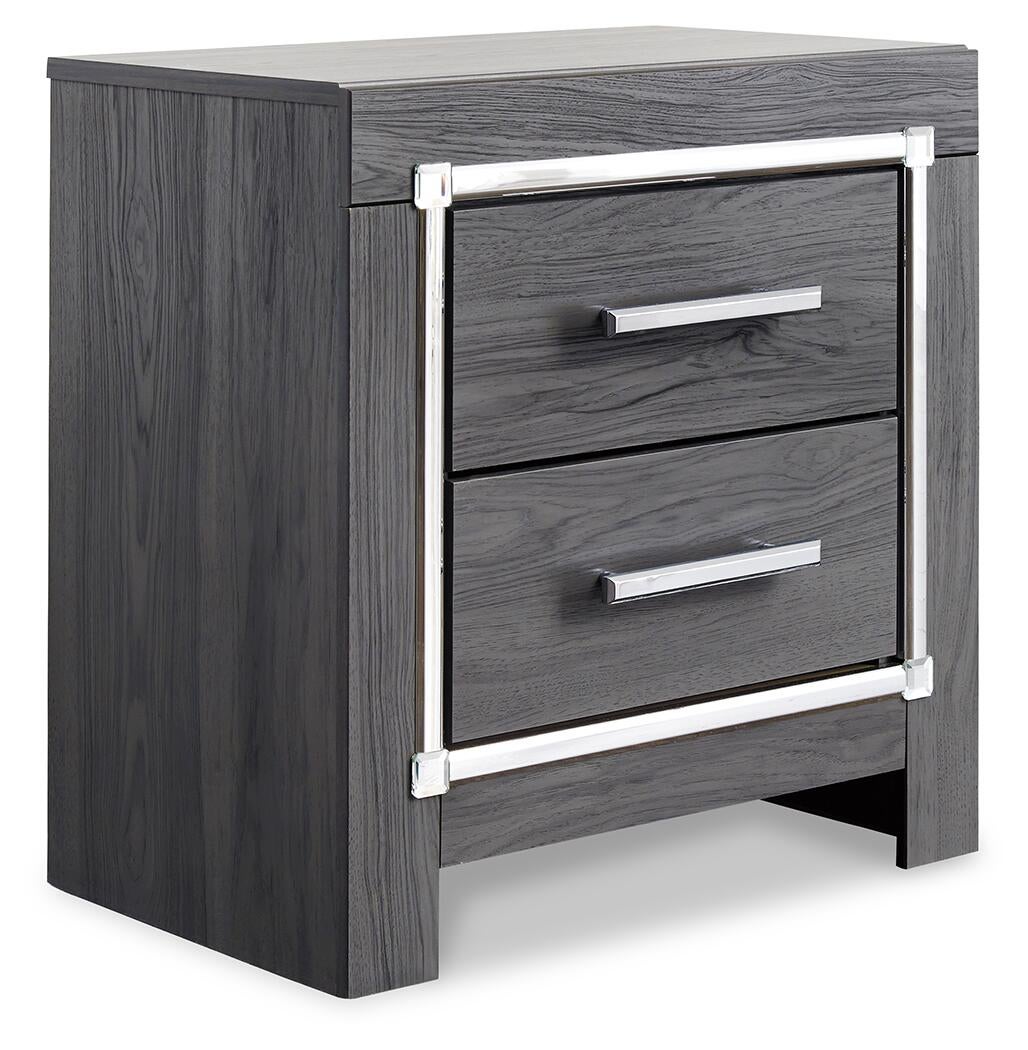 Lodanna King Panel Bed with 2 Storage Drawers, Dresser, Mirror and Nightstand