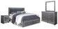 Lodanna King Panel Bed with 2 Storage Drawers, Dresser, Mirror and Nightstand