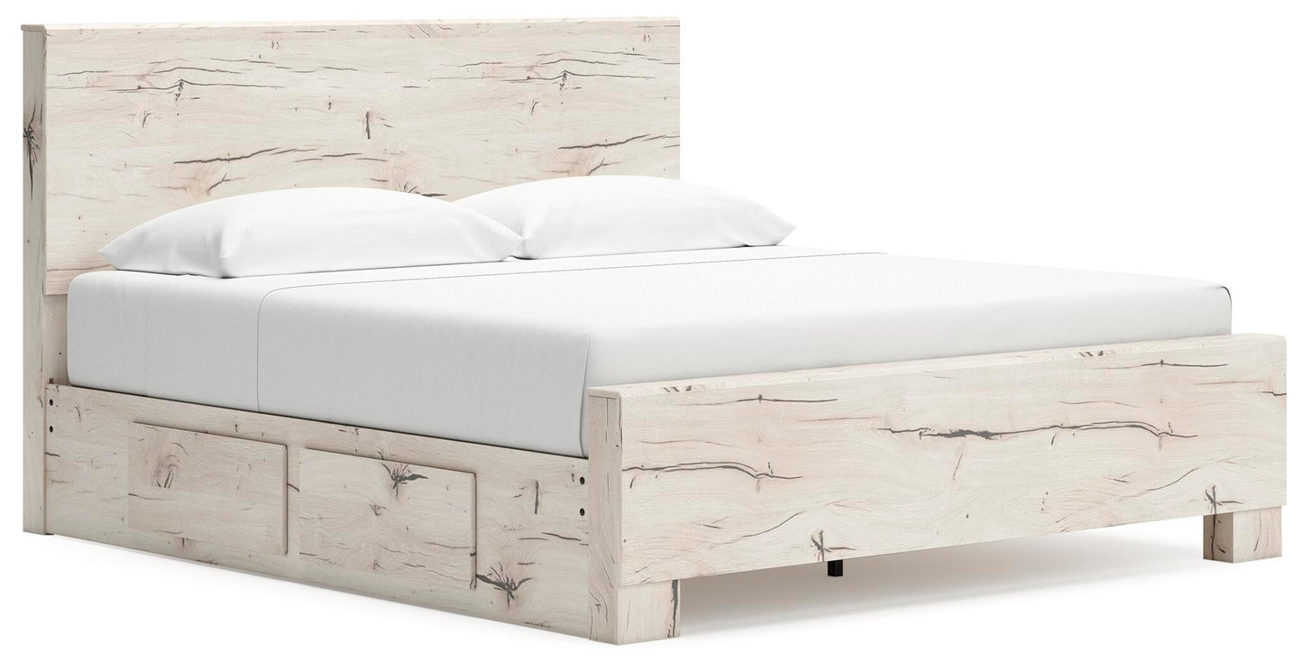 Lawroy King Panel Bed with Storage, Dresser, Mirror and Nightstand