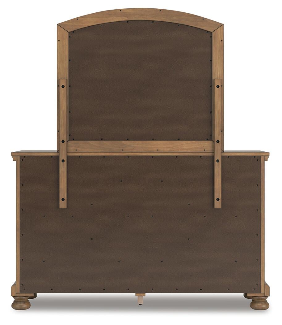 Vandenmore King Storage Sleigh Bed with Mirrored Dresser and Nightstand