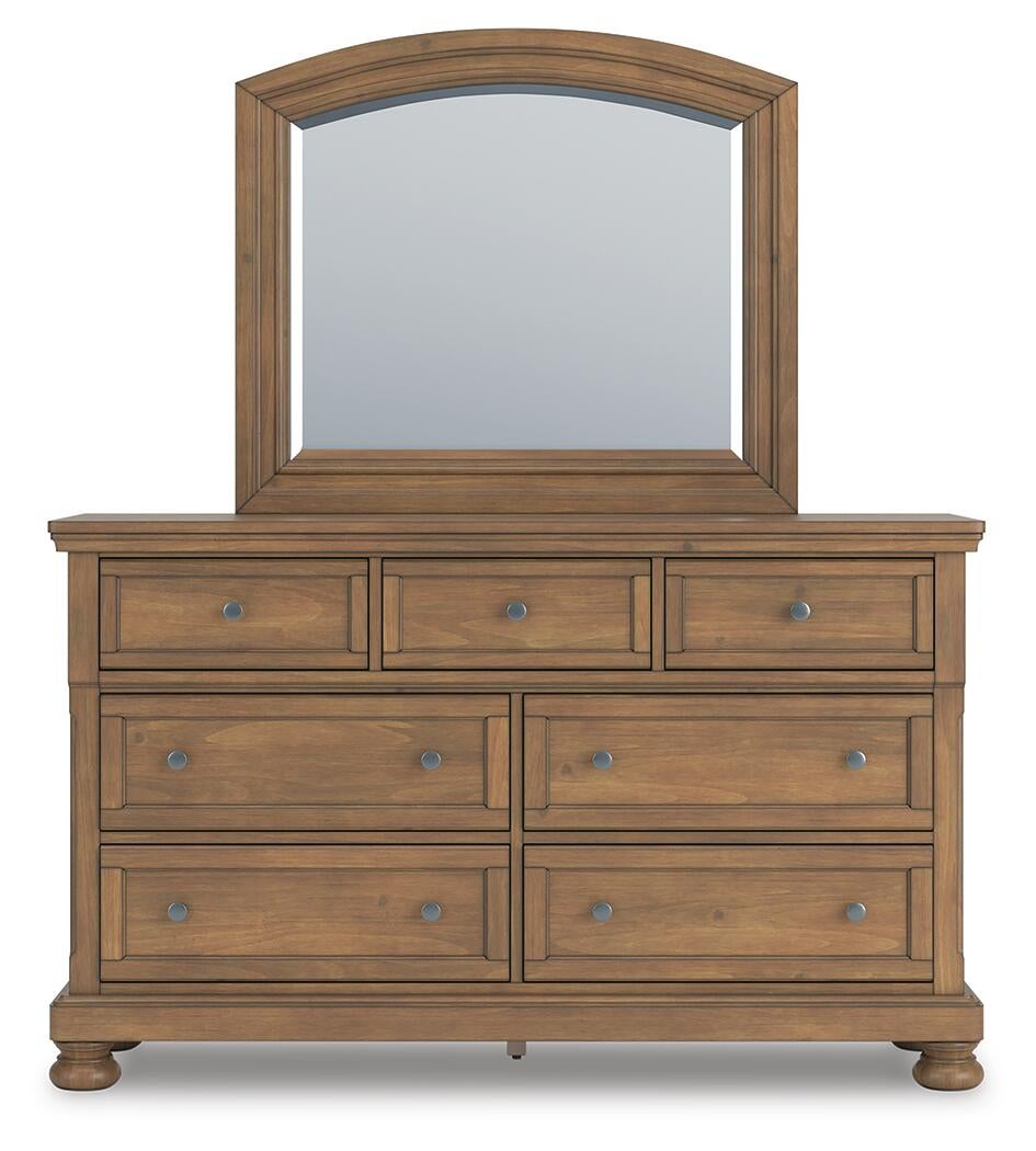 Vandenmore King Storage Sleigh Bed with Mirrored Dresser, Chest and Nightstand