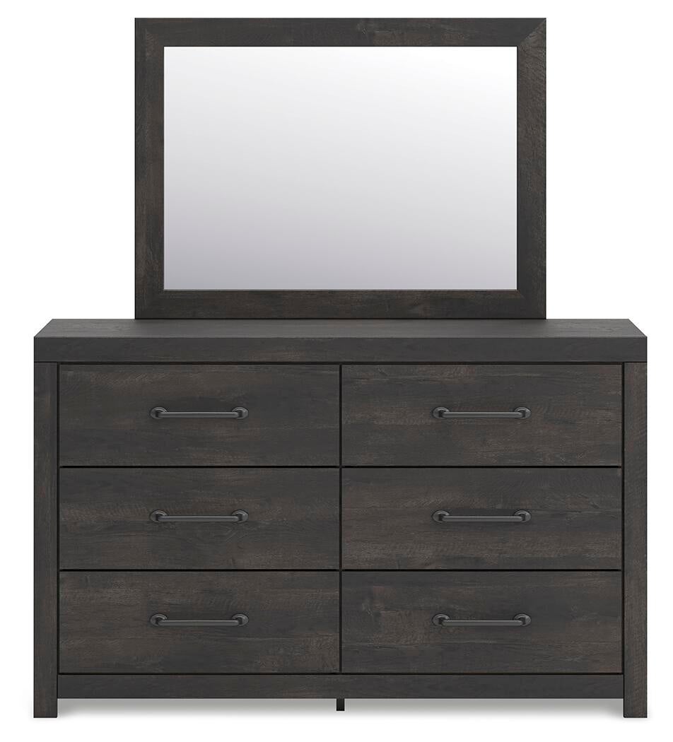 Delmorta Twin Panel Bed with Storage, Dresser, Mirror and Nightstand