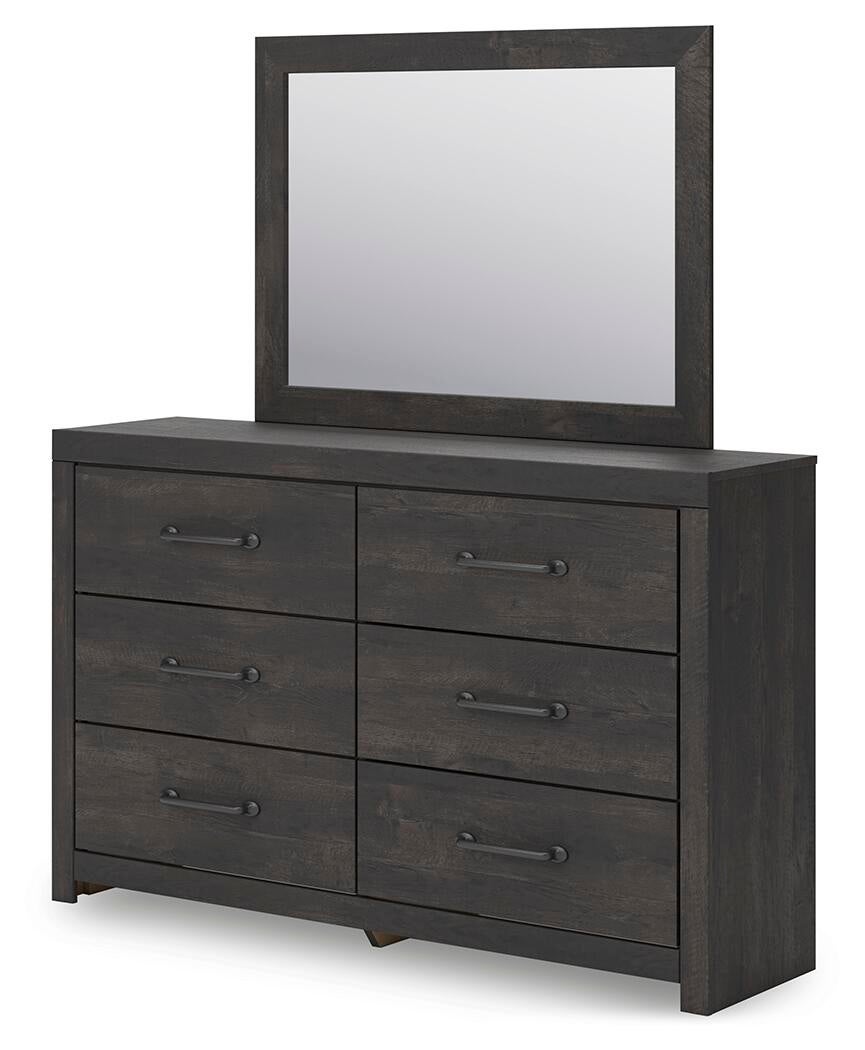 Delmorta Full Panel Bed, Dresser and Mirror