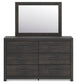 Delmorta Full Panel Bed with Storage, Dresser and Mirror