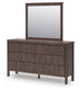 Cadmori King Upholstered Panel Platform Bed, Dresser and Mirror