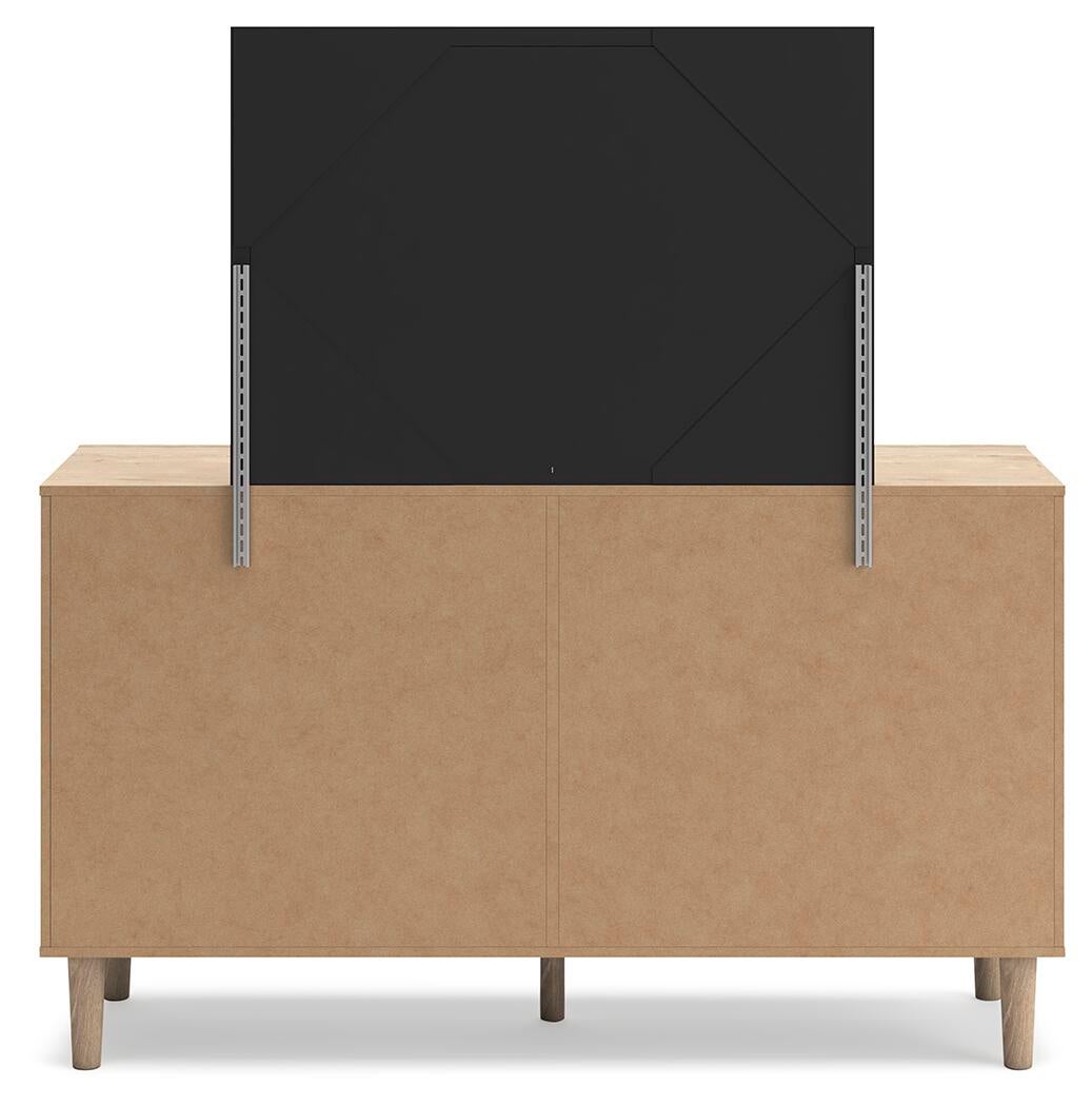Cielden King Upholstered Bed with Roll Slats, Dresser and Mirror