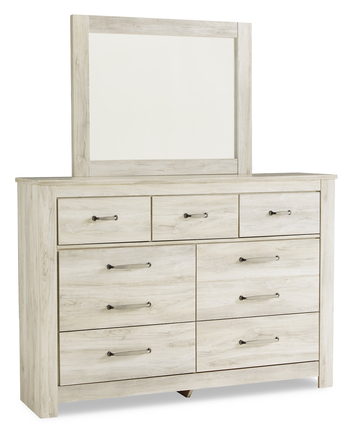 Bellaby Queen Crossbuck Panel Bed with Mirrored Dresser, Chest and 2 Nightstands