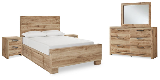 Hyanna Full Panel Bed with Storage with Mirrored Dresser and 2 Nightstands