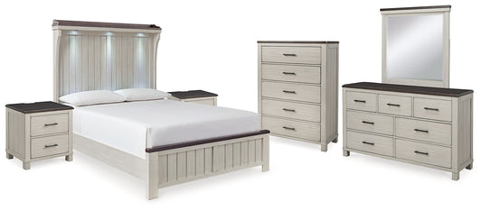 Darborn Queen Panel Bed with Mirrored Dresser, Chest and 2 Nightstands